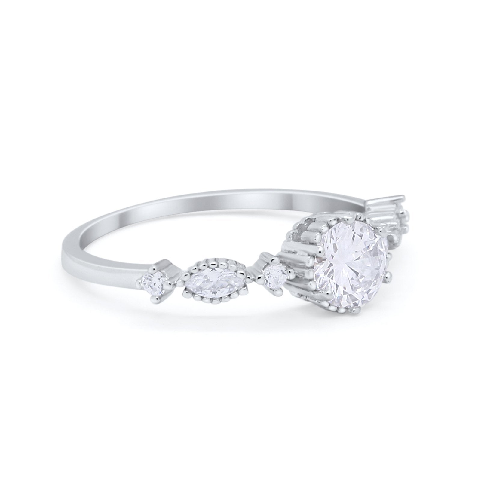 Art Deco Petite Dainty Wedding Ring Round Cubic Zirconia 925 Sterling Silver