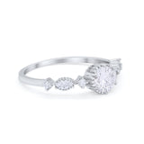 Art Deco Petite Dainty Wedding Ring Round Cubic Zirconia 925 Sterling Silver