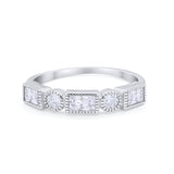 Eternity Band Alternating Baguette Ring Round 925 Sterling Silver