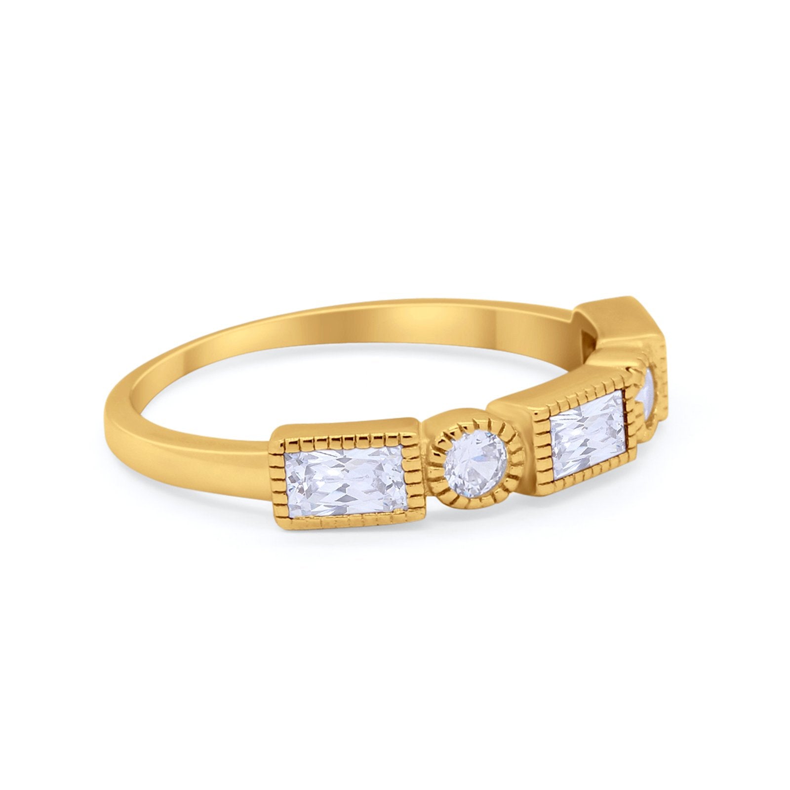 Half Eternity Band Alternating Baguette Ring Round 925 Sterling Silver