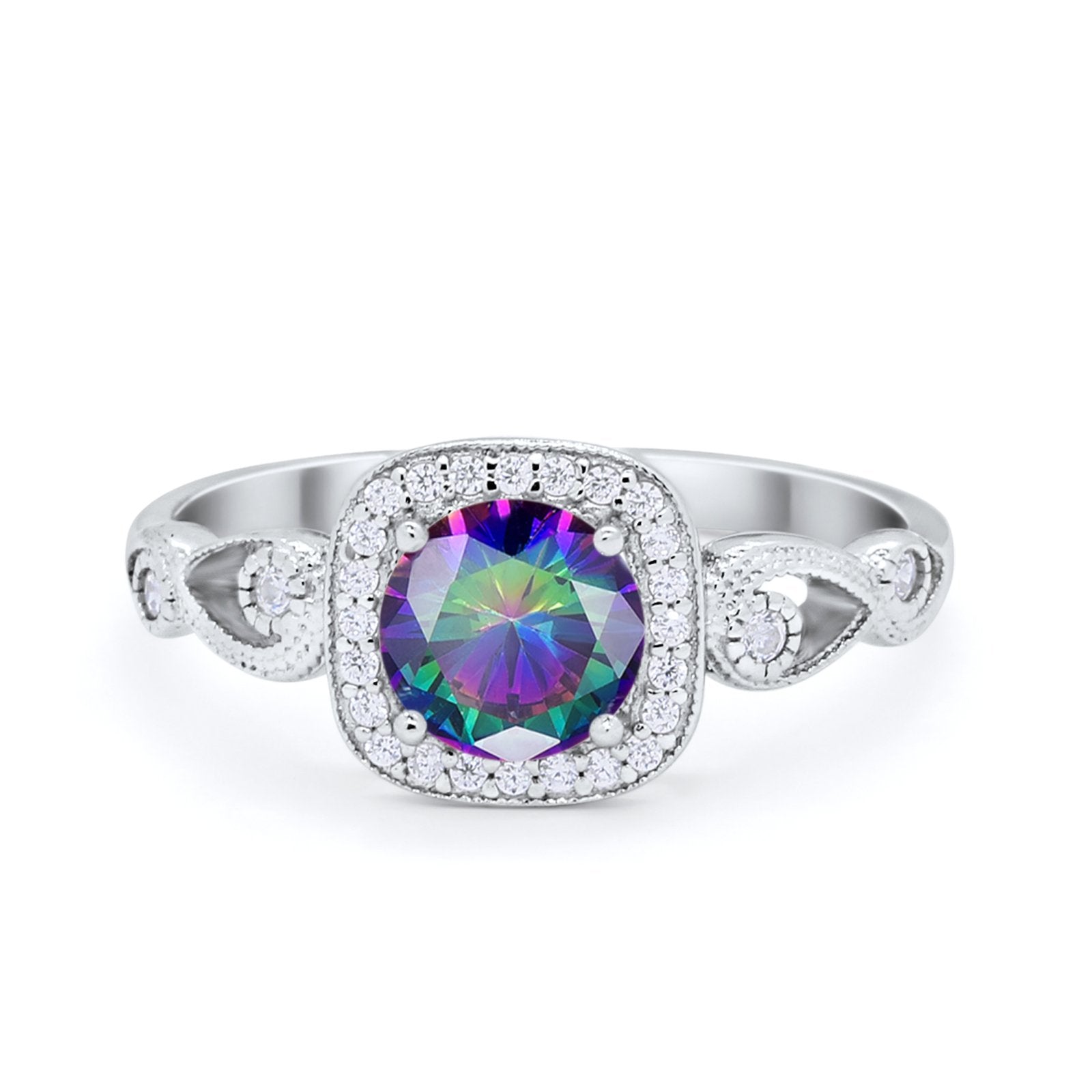 Art Deco Filigree Vintage Style Wedding Ring Round Cubic Zirconia 925 Sterling Silver