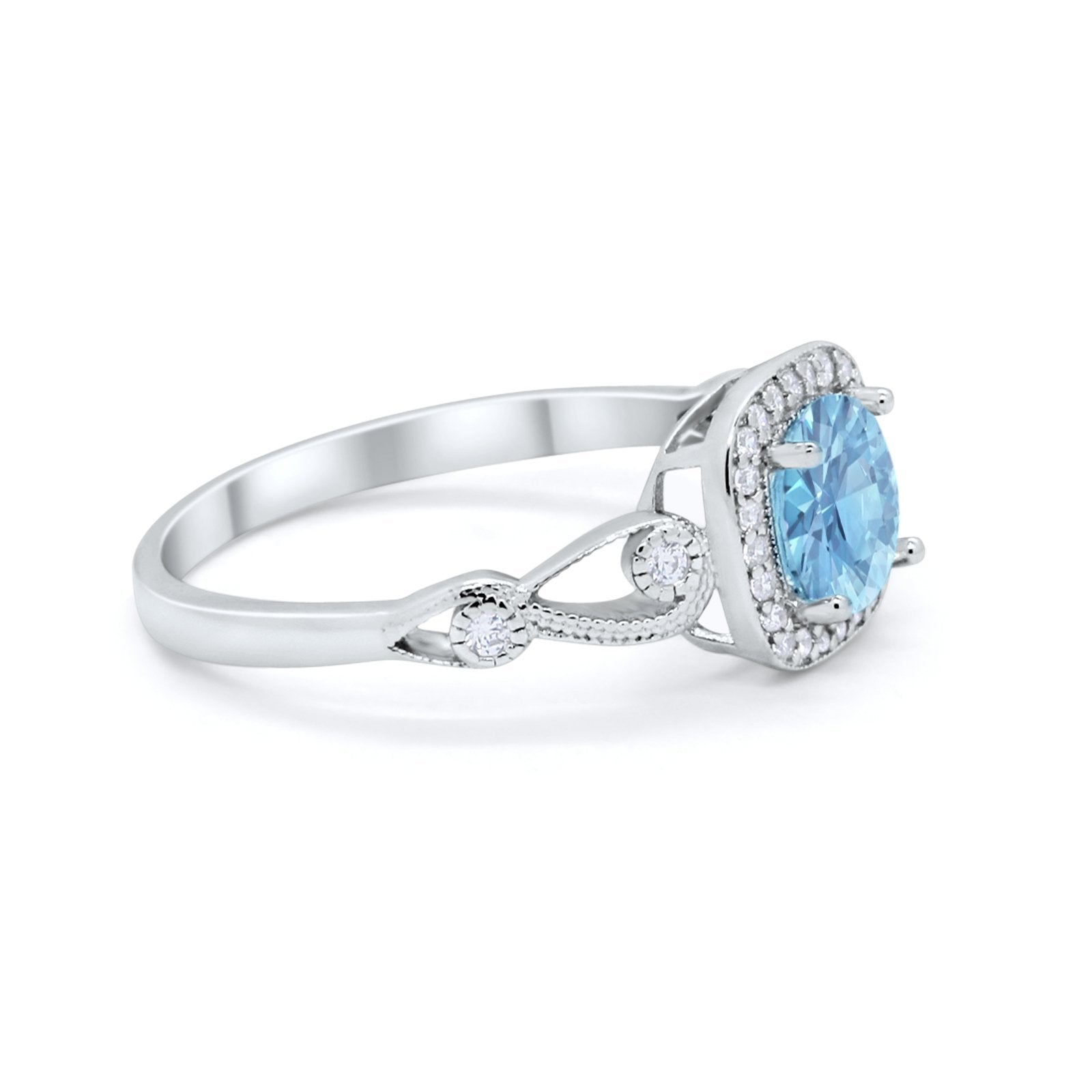 Art Deco Filigree Vintage Style Wedding Ring Round Cubic Zirconia 925 Sterling Silver