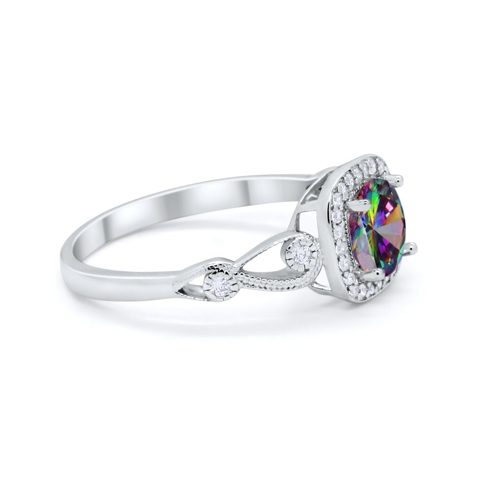 Art Deco Filigree Vintage Style Wedding Ring Round Cubic Zirconia 925 Sterling Silver