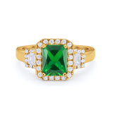Three Stone Wedding Ring Emerald Cut Baguette Cubic Zirconia 925 Sterling Silver