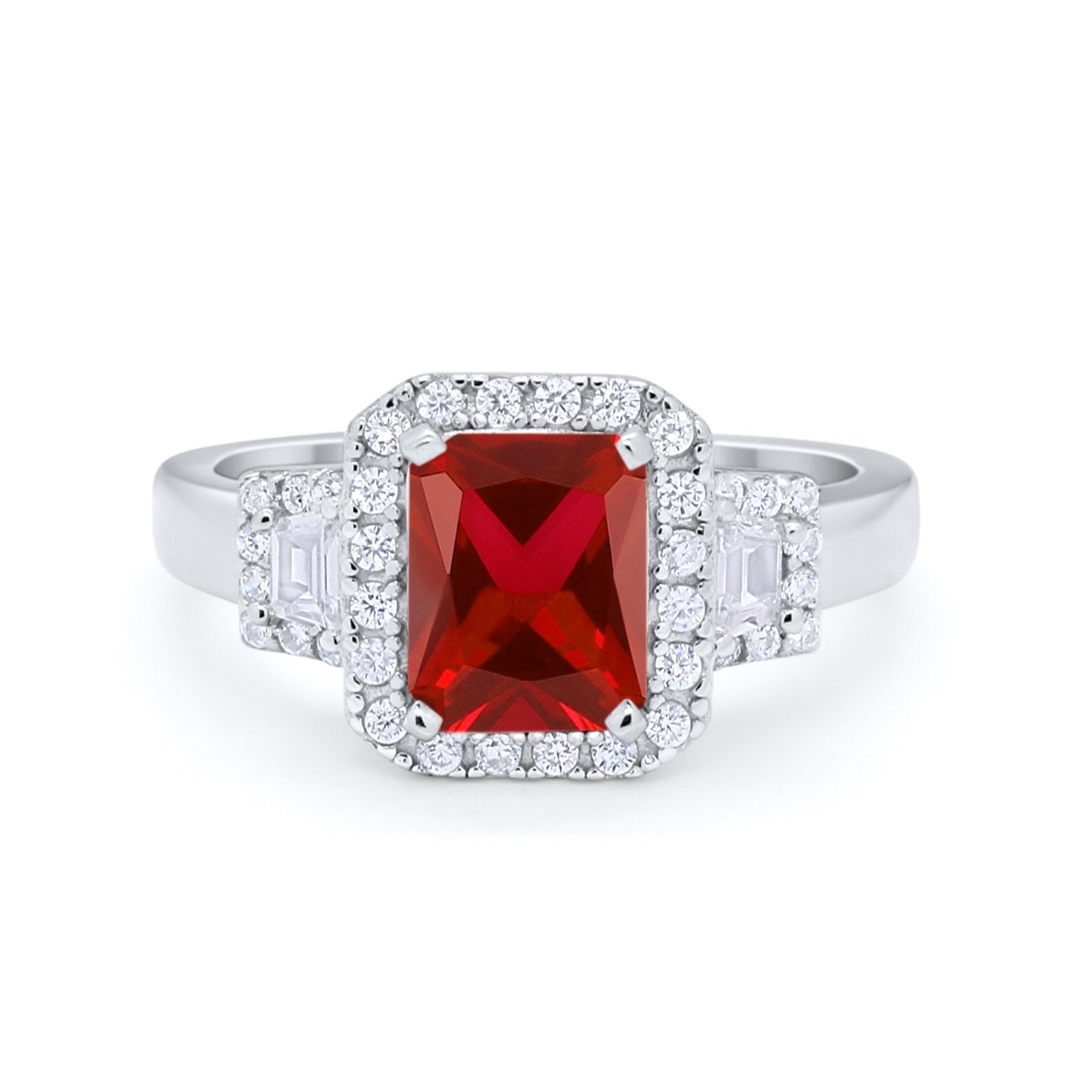 Three Stone Wedding Ring Emerald Cut Baguette Cubic Zirconia 925 Sterling Silver