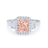 Three Stone Wedding Ring Emerald Cut Baguette Cubic Zirconia 925 Sterling Silver