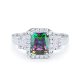 Three Stone Wedding Ring Emerald Cut Baguette Cubic Zirconia 925 Sterling Silver