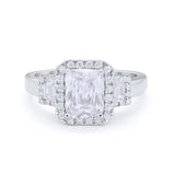 Three Stone Wedding Ring Emerald Cut Baguette Cubic Zirconia 925 Sterling Silver