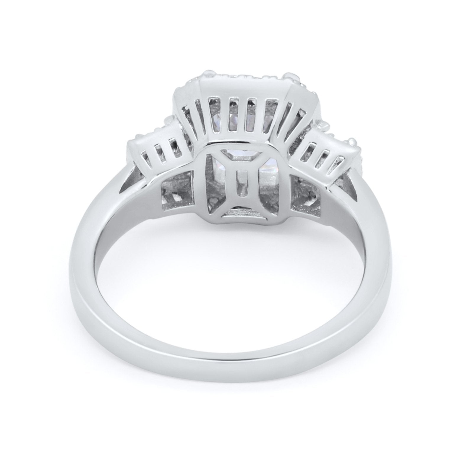Three Stone Wedding Ring Emerald Cut Baguette Cubic Zirconia 925 Sterling Silver