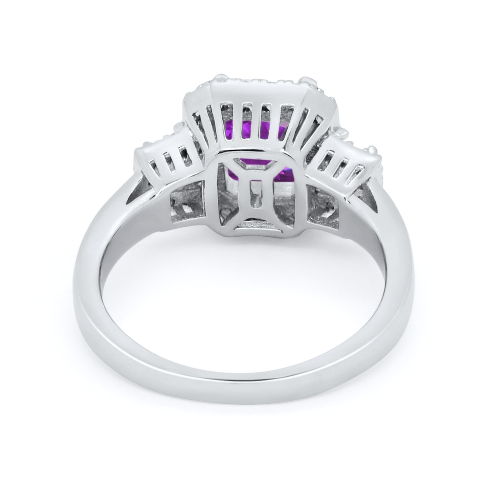 Three Stone Wedding Ring Emerald Cut Baguette Cubic Zirconia 925 Sterling Silver