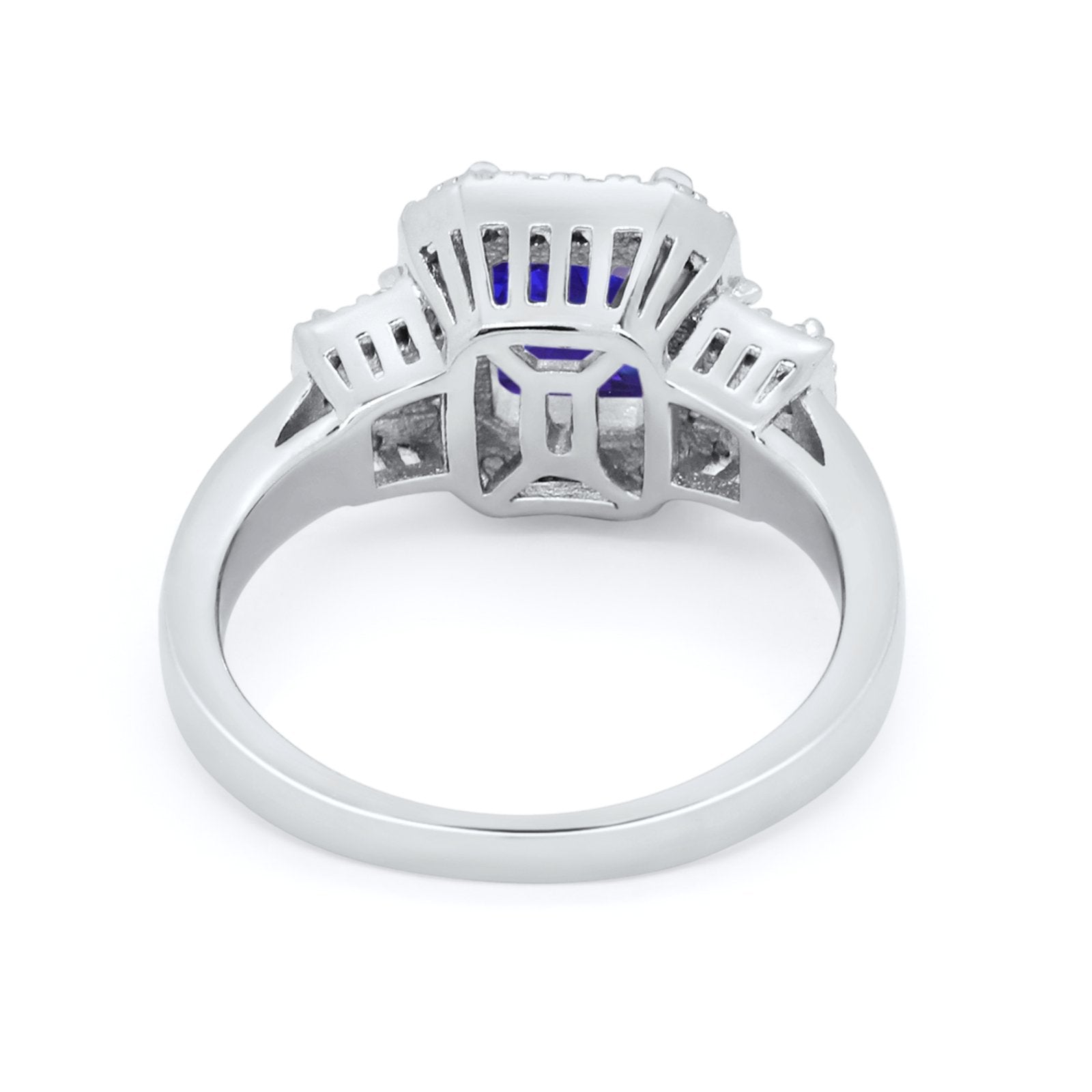 Three Stone Wedding Ring Emerald Cut Baguette Cubic Zirconia 925 Sterling Silver