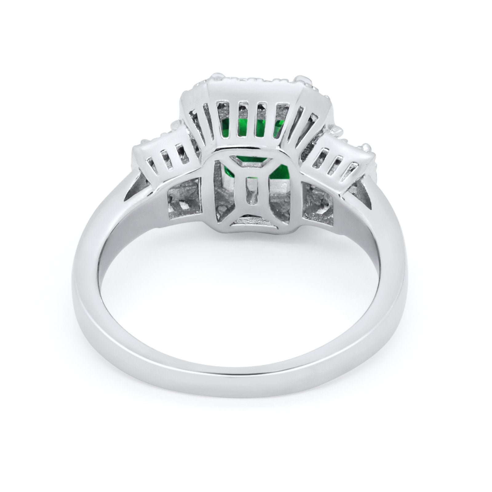 Three Stone Wedding Ring Emerald Cut Baguette Cubic Zirconia 925 Sterling Silver