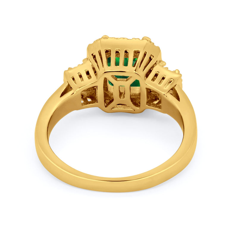 Three Stone Wedding Ring Emerald Cut Baguette Cubic Zirconia 925 Sterling Silver