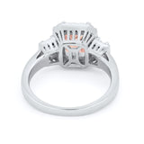 Three Stone Wedding Ring Emerald Cut Baguette Cubic Zirconia 925 Sterling Silver