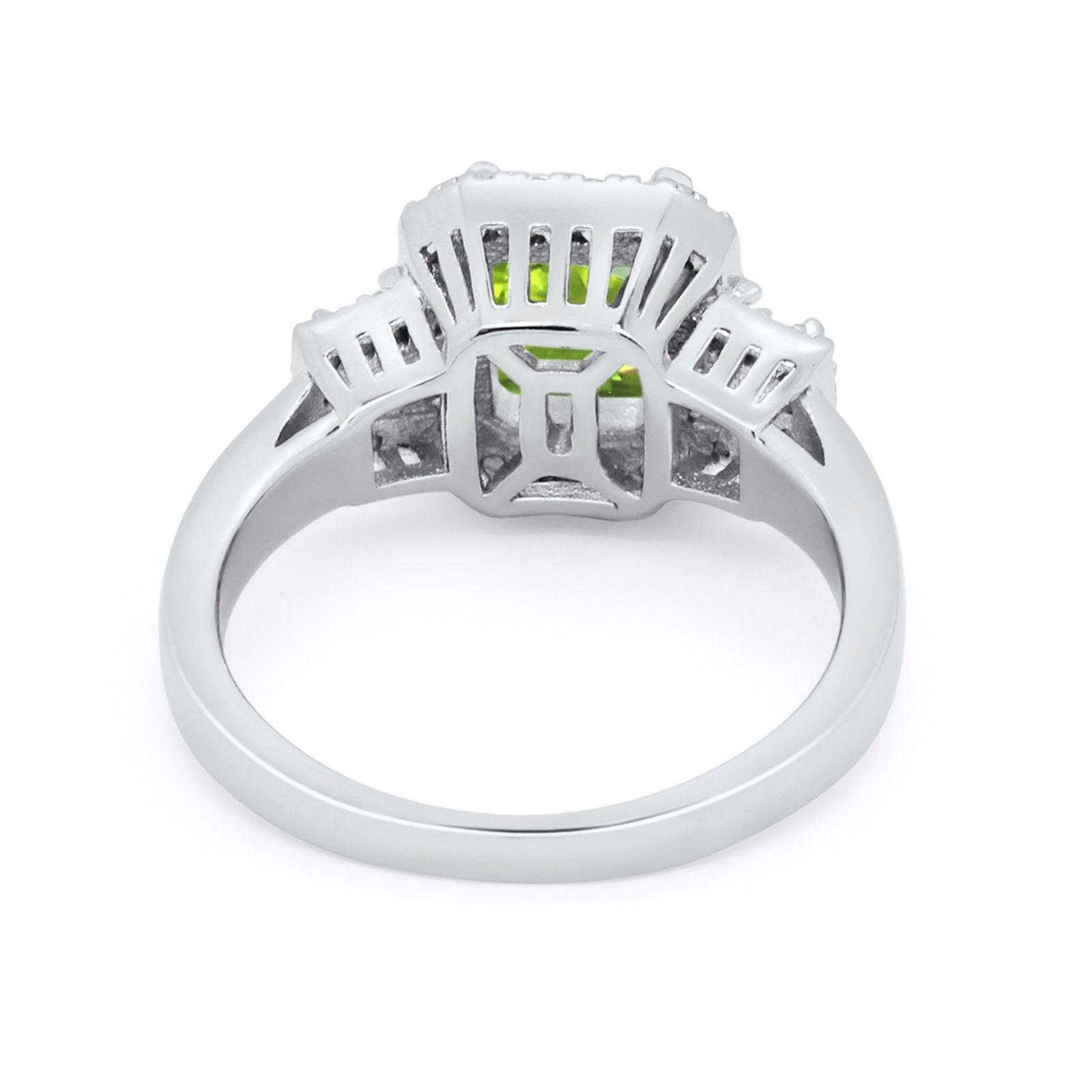 Three Stone Wedding Ring Emerald Cut Baguette Cubic Zirconia 925 Sterling Silver