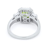 Three Stone Wedding Ring Emerald Cut Baguette Cubic Zirconia 925 Sterling Silver