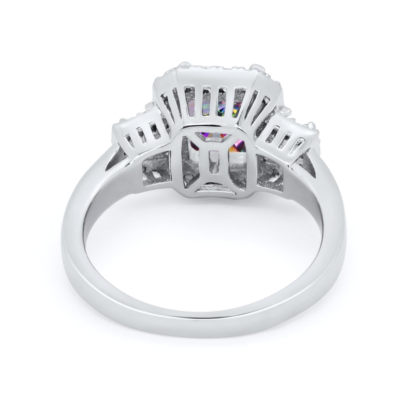 Three Stone Wedding Ring Emerald Cut Baguette Cubic Zirconia 925 Sterling Silver