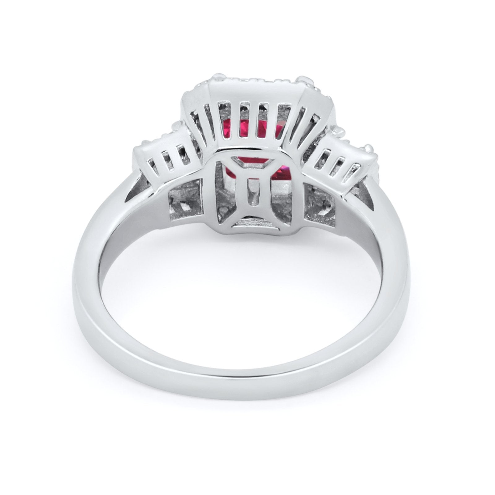 Three Stone Wedding Ring Emerald Cut Baguette Cubic Zirconia 925 Sterling Silver