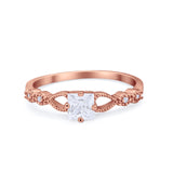 Art Deco Petite Dainty Princess Cut Wedding Ring Round Cubic Zirconia 925 Sterling Silver