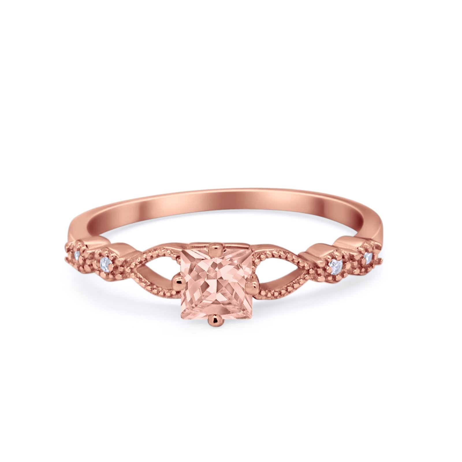 Art Deco Petite Dainty Princess Cut Wedding Ring Round Cubic Zirconia 925 Sterling Silver