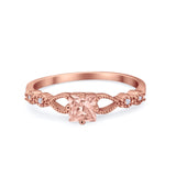 Art Deco Petite Dainty Princess Cut Wedding Ring Round Cubic Zirconia 925 Sterling Silver