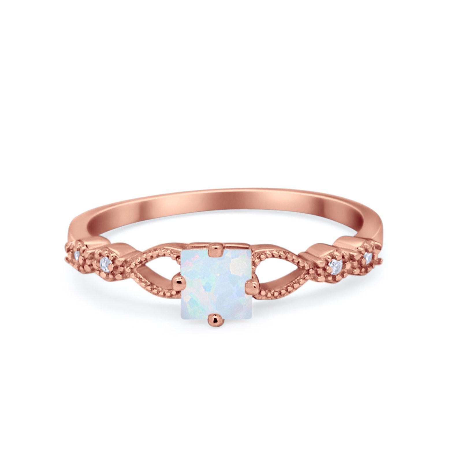 Art Deco Petite Dainty Princess Cut Wedding Ring Round Cubic Zirconia 925 Sterling Silver