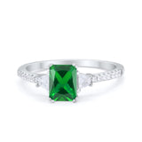 Emerald Cut Three Stone Wedding Ring Round Cubic Zirconia 925 Sterling Silver