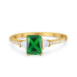 Emerald Cut Three Stone Wedding Ring Round Cubic Zirconia 925 Sterling Silver