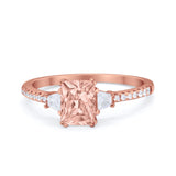 Emerald Cut Three Stone Wedding Ring Round Cubic Zirconia 925 Sterling Silver