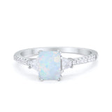 Emerald Cut Three Stone Wedding Ring Round Cubic Zirconia 925 Sterling Silver