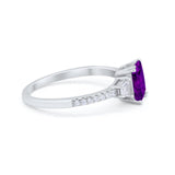 Emerald Cut Three Stone Wedding Ring Round Cubic Zirconia 925 Sterling Silver