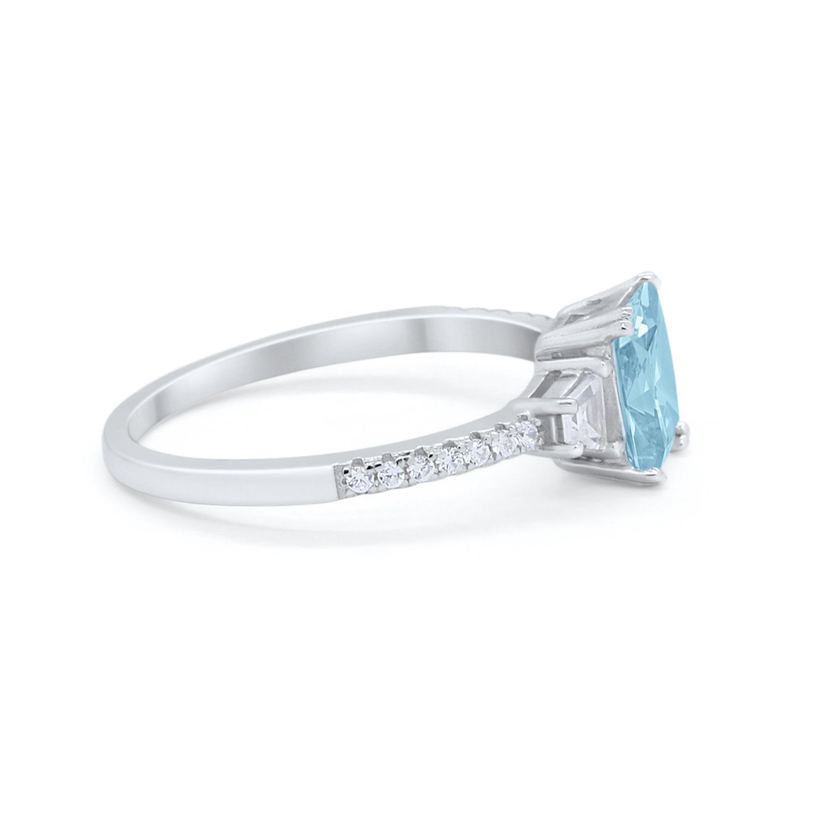 Emerald Cut Three Stone Wedding Ring Round Cubic Zirconia 925 Sterling Silver