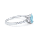 Emerald Cut Three Stone Wedding Ring Round Cubic Zirconia 925 Sterling Silver