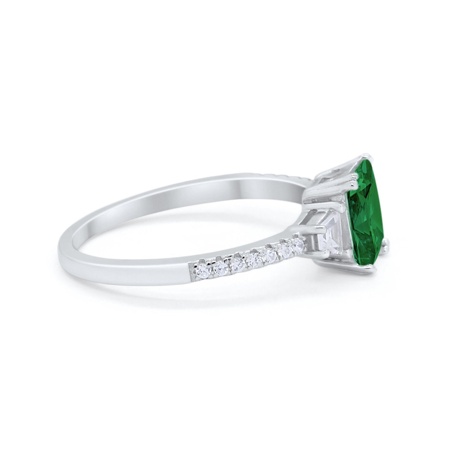 Emerald Cut Three Stone Wedding Ring Round Cubic Zirconia 925 Sterling Silver