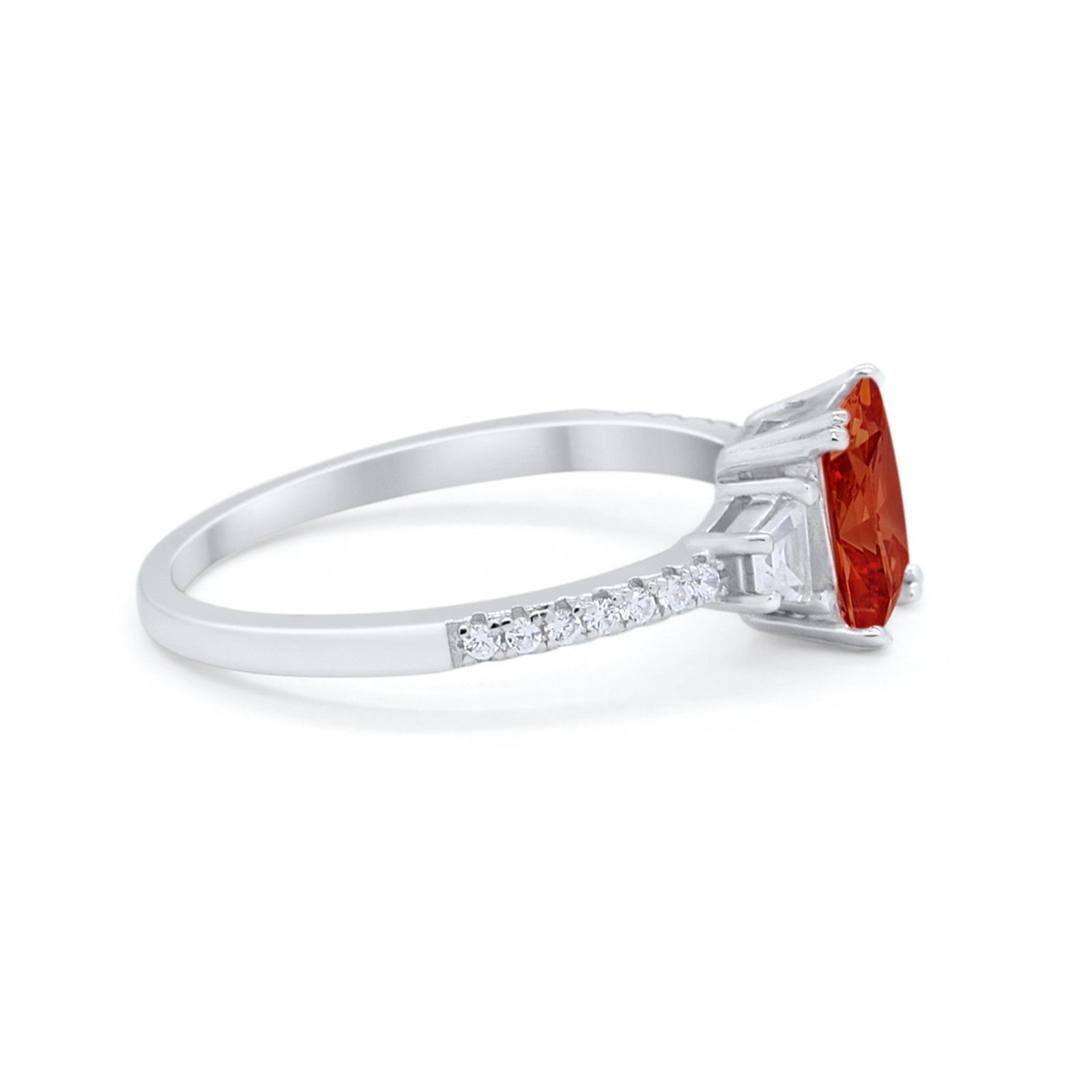 Emerald Cut Three Stone Wedding Ring Round Cubic Zirconia 925 Sterling Silver