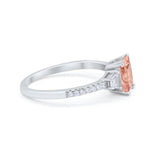 Emerald Cut Three Stone Wedding Ring Round Cubic Zirconia 925 Sterling Silver
