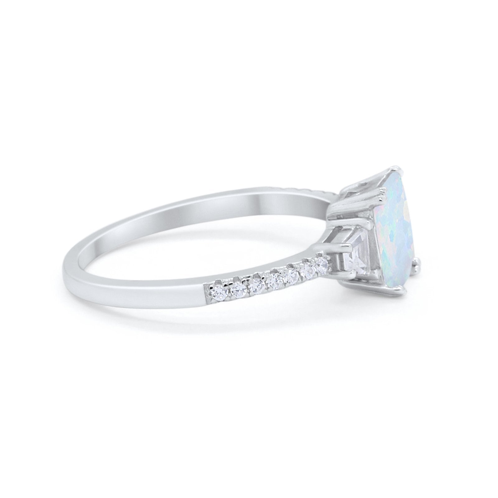 Emerald Cut Three Stone Wedding Ring Round Cubic Zirconia 925 Sterling Silver