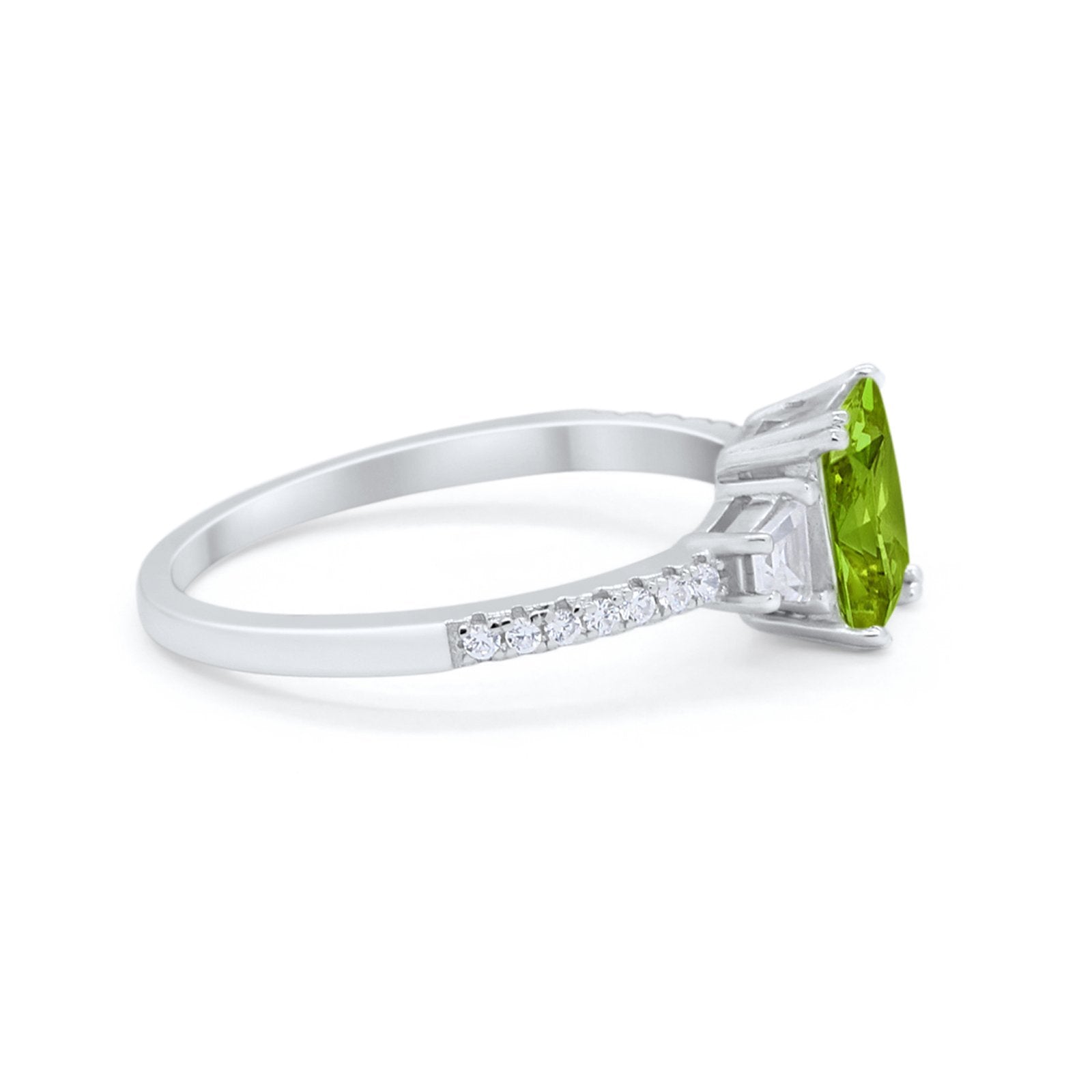Emerald Cut Three Stone Wedding Ring Round Cubic Zirconia 925 Sterling Silver