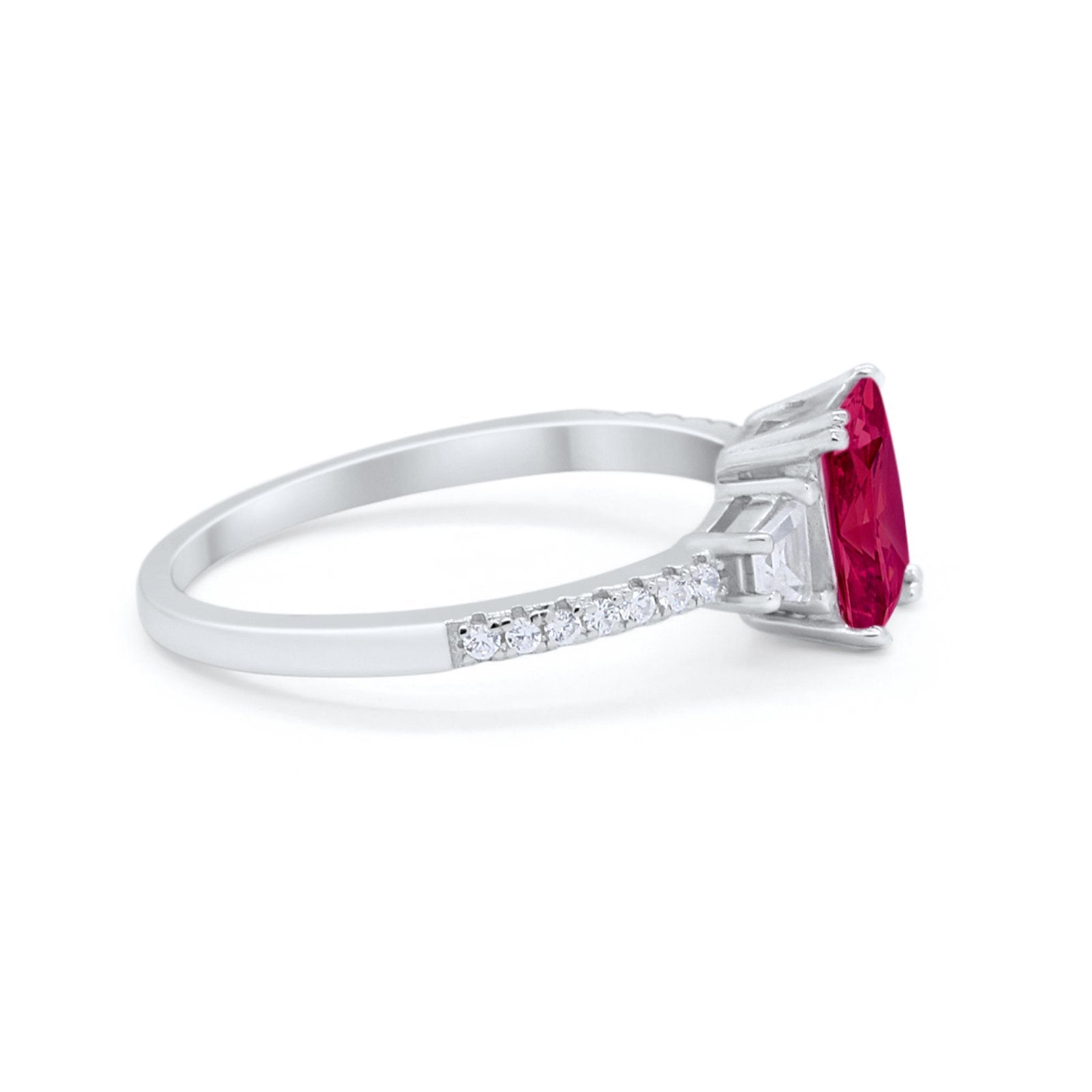 Emerald Cut Three Stone Wedding Ring Round Cubic Zirconia 925 Sterling Silver