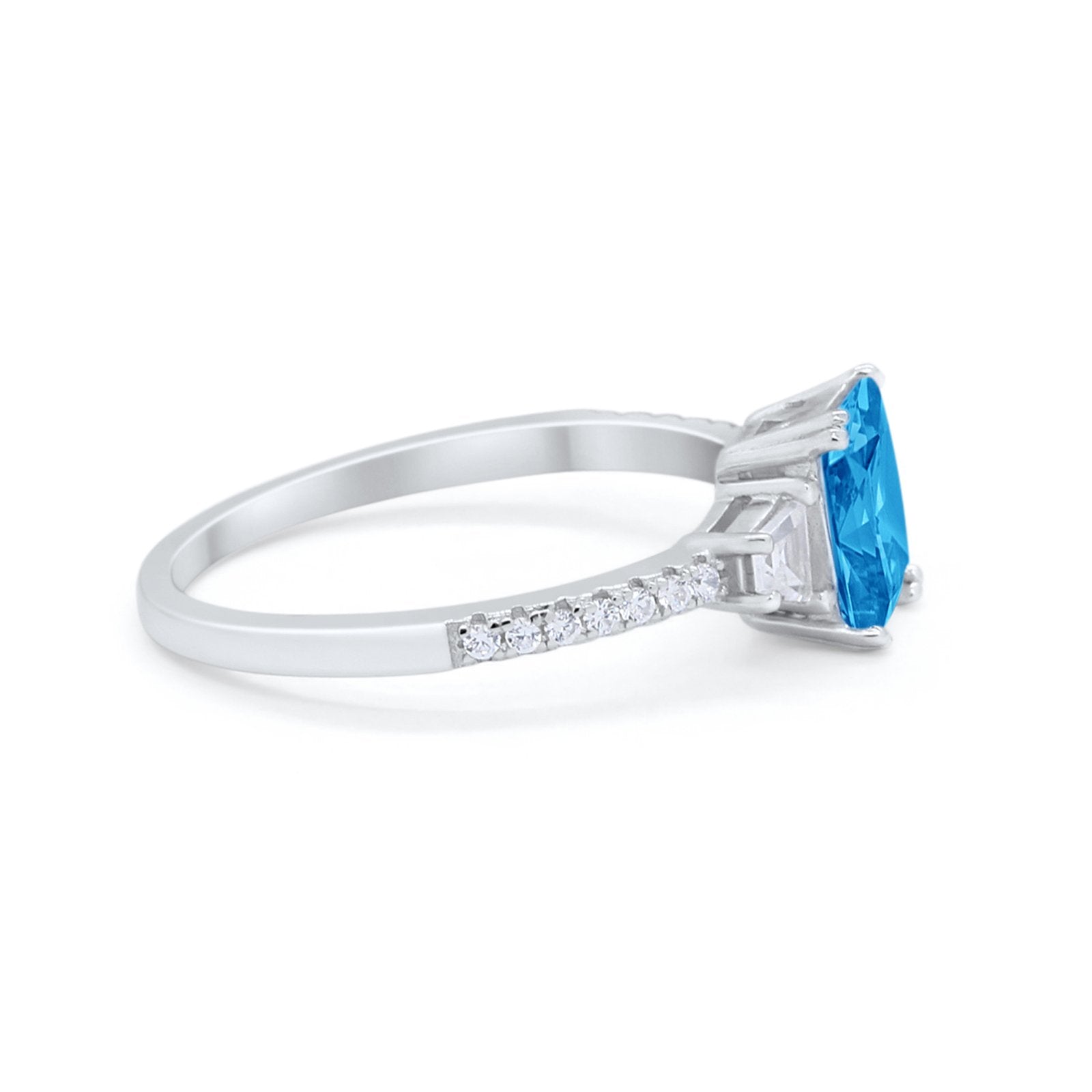 Emerald Cut Three Stone Wedding Ring Round Cubic Zirconia 925 Sterling Silver