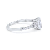Emerald Cut Three Stone Wedding Ring Round Cubic Zirconia 925 Sterling Silver