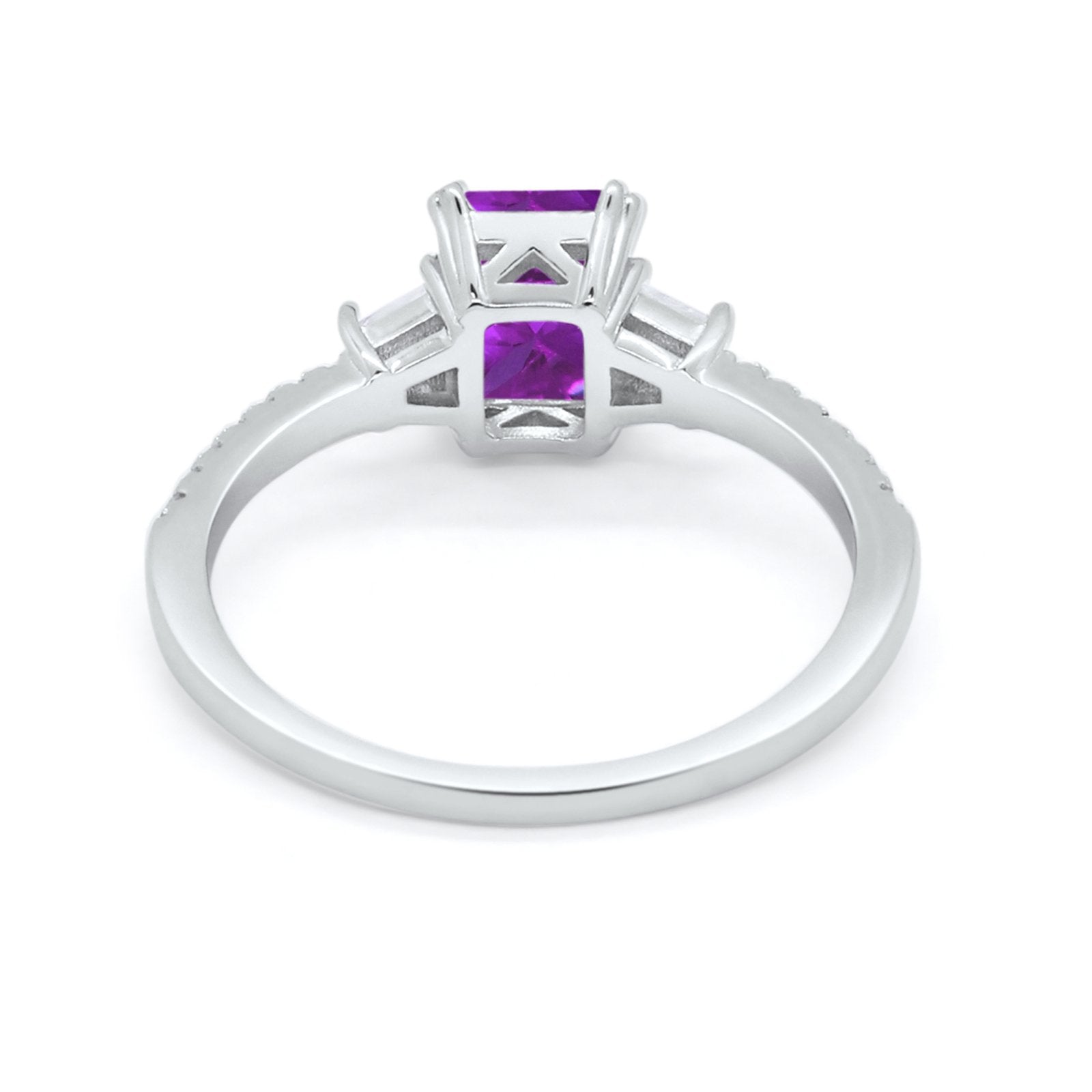 Emerald Cut Three Stone Wedding Ring Round Cubic Zirconia 925 Sterling Silver