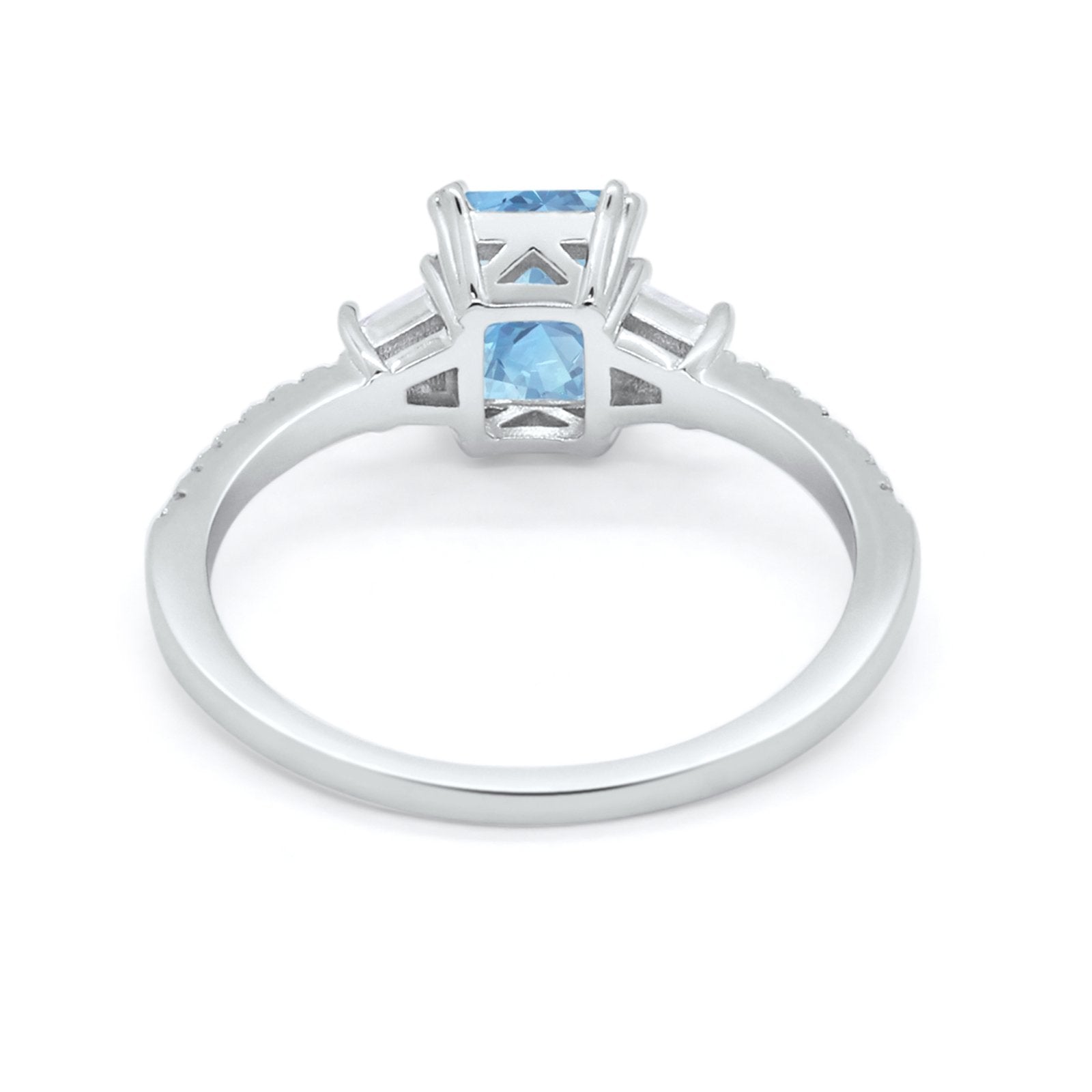 Emerald Cut Three Stone Wedding Ring Round Cubic Zirconia 925 Sterling Silver