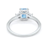 Emerald Cut Three Stone Wedding Ring Round Cubic Zirconia 925 Sterling Silver