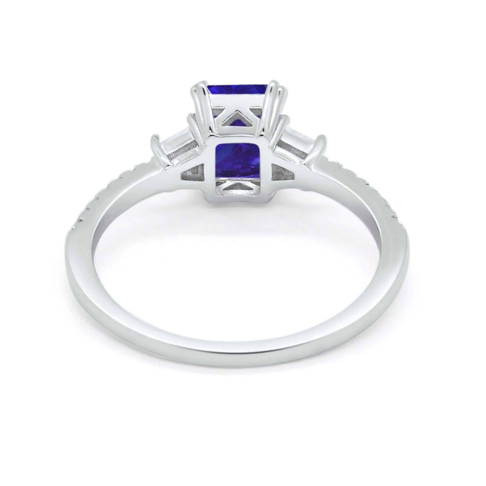 Emerald Cut Three Stone Wedding Ring Round Cubic Zirconia 925 Sterling Silver