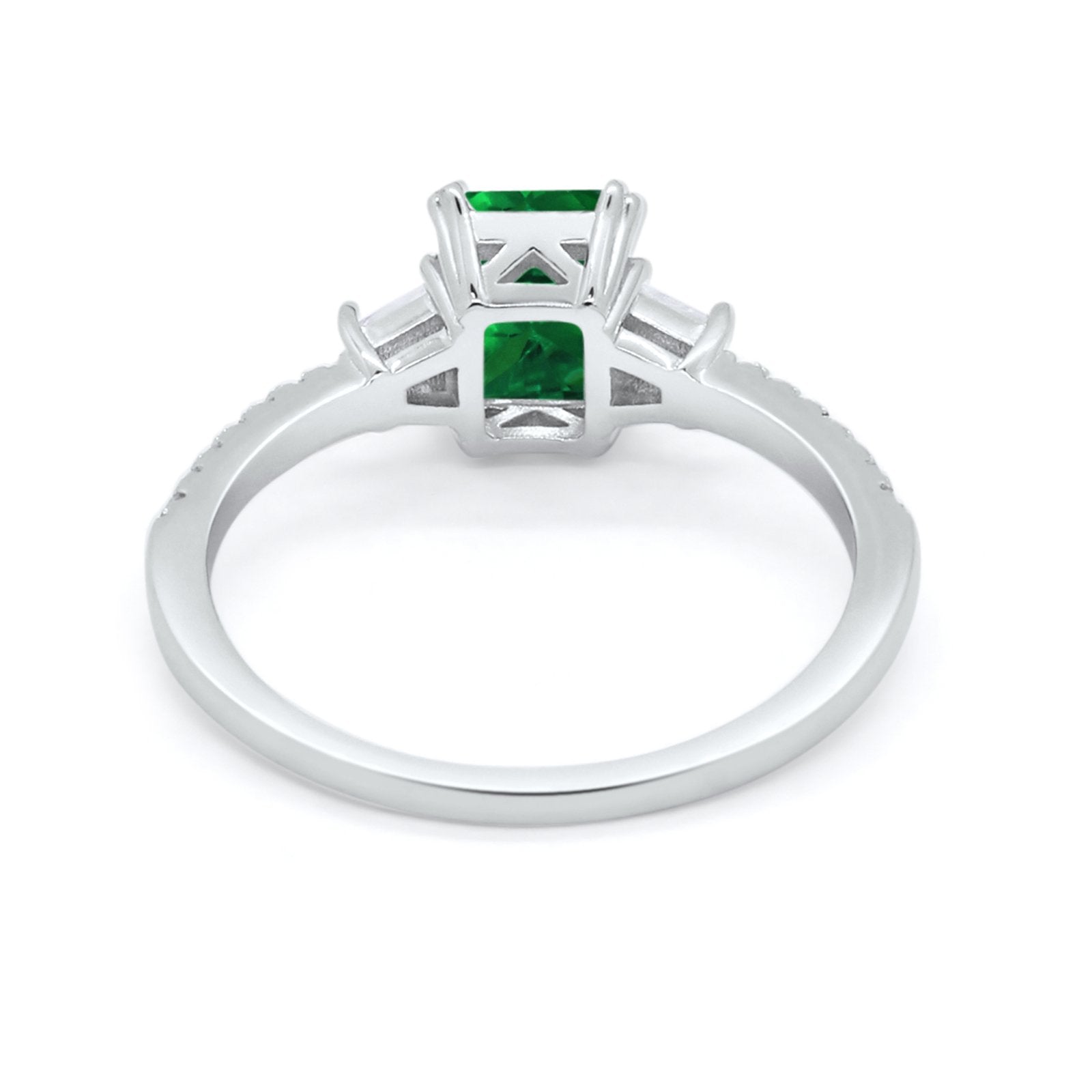 Emerald Cut Three Stone Wedding Ring Round Cubic Zirconia 925 Sterling Silver