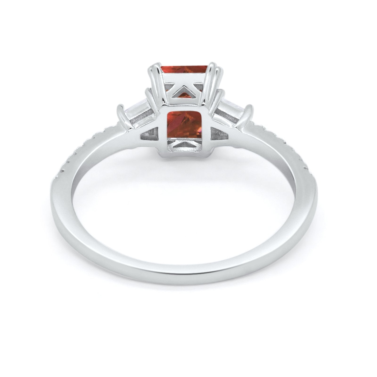 Emerald Cut Three Stone Wedding Ring Round Cubic Zirconia 925 Sterling Silver