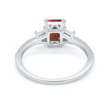 Emerald Cut Three Stone Wedding Ring Round Cubic Zirconia 925 Sterling Silver