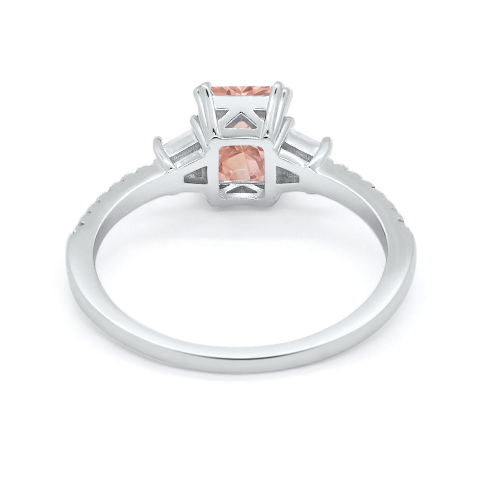 Emerald Cut Three Stone Wedding Ring Round Cubic Zirconia 925 Sterling Silver