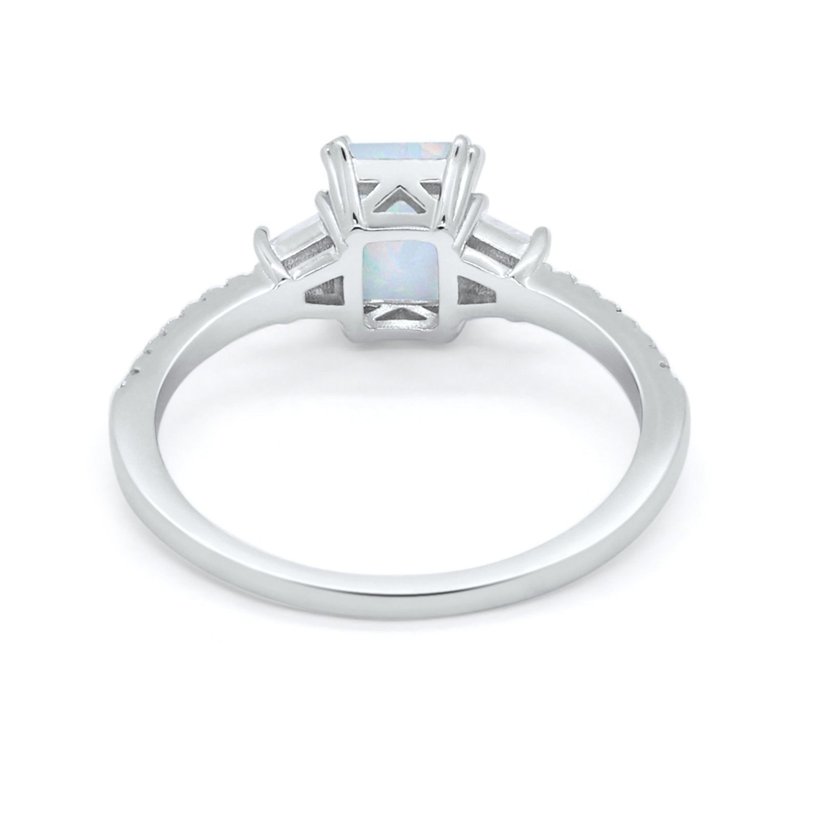 Emerald Cut Three Stone Wedding Ring Round Cubic Zirconia 925 Sterling Silver